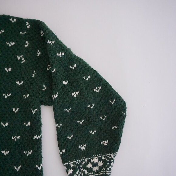 Vintage Jones New York Hand Knit Hunter Green w White Quarter Zip Sweater 1X - Picture 2 of 7